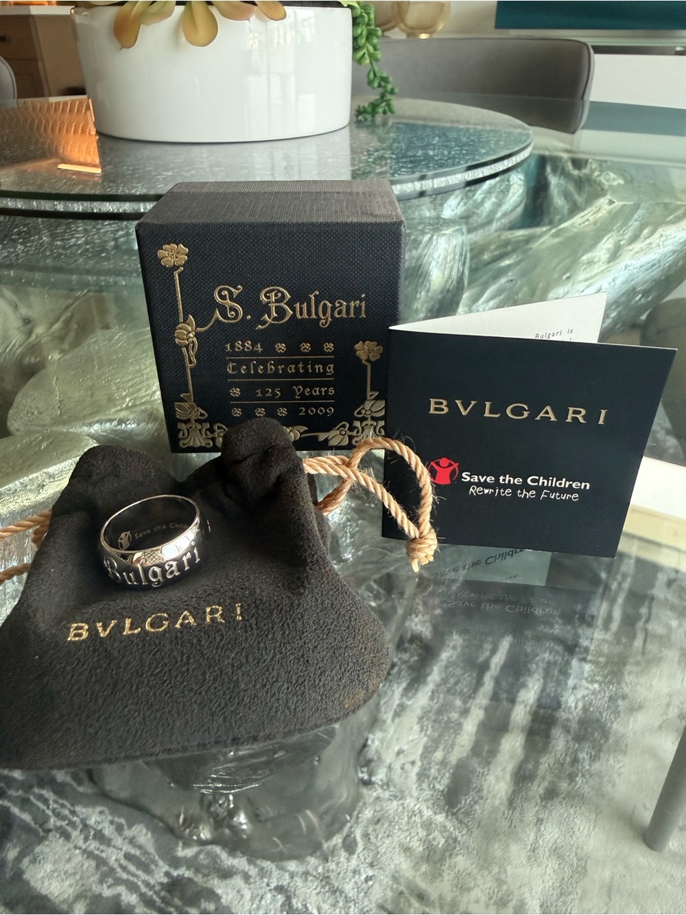 Bulgari Sterling Silver Logo Band with Gold Accent Card